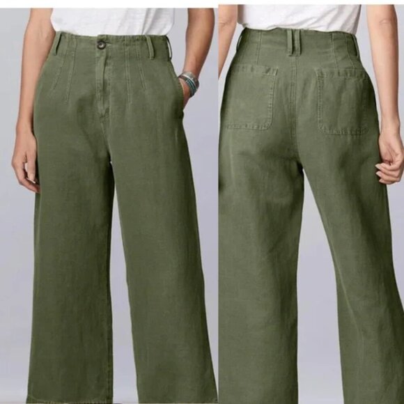 Sundance Birdie Mae Pants Wide Leg High Rise Cotton/Linen Crop Green NEW 10 - Picture 1 of 10